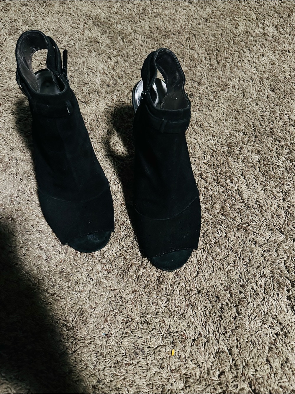 Nine West Black Suede Peep-Toe Ankle Heels